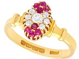 0.28ct Diamond and 0.24ct Ruby, 18ct Yellow Gold Dress Ring - Antique Edwardian 1905