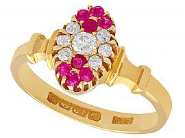 0.28 ct Diamond and 0.24 ct Ruby, 18 ct Yellow Gold Dress Ring - Antique Edwardian 1905