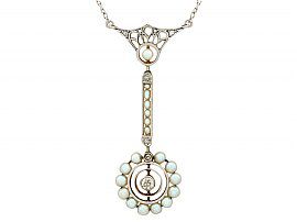 Pearl and 0.13 ct Diamond, 14 ct White Gold Necklace - Art Nouveau Style - Antique Circa 1900