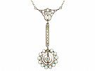 Pearl and 0.13 ct Diamond, 14 ct White Gold Necklace - Art Nouveau Style - Antique Circa 1900
