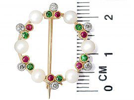 Antique Pearl and Gemstone Brooch Ruler