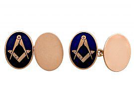 9 ct Rose Gold and Enamel Freemasons'  'Square and Compass' Cufflinks - Vintage 1975
