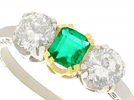 Emerald and Diamond White Gold Three Stone Ring