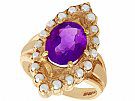 2.51 ct Amethyst and Seed Pearl, 9 ct Yellow Gold Dress Ring - Vintage 1976