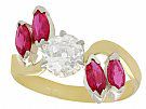 1.05 ct Diamond  and 0.87 ct Ruby, 18 ct Yellow Gold  Dress Ring - Antique & Vintage 1979 