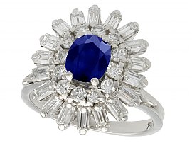 1.25 ct Sapphire and 1.15 ct Diamond, 18 ct White Gold Dress Ring - Vintage Circa 1970