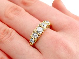 five stone diamond ring yellow gold wearing