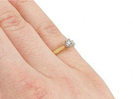 0.23 ct Diamond and Yellow Gold Solitaire Ring Wearing Finger