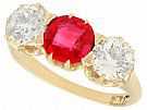 1.10 ct Diamond and Synthetic Ruby,  14 ct Yellow Gold Trilogy Ring - Antique Circa 1900