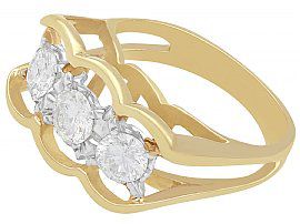 three stone diamond ring in gold vintage