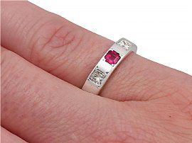 Diamond and Ruby Ring in 18 ct White Gold Wearing Hand