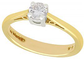 0.28 ct Diamond and 18 ct Yellow Gold Solitaire Ring - Vintage 1994
