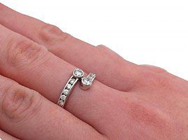 Vintage Diamond Twist Ring White Gold Wearing Hand