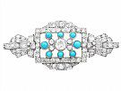 1.71 ct Diamond, Turquoise and 18 ct White Gold Brooch - Art Deco - Vintage Circa 1940