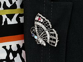 Wearing Diamond Butterfly Brooch with Gemstones