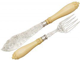 Ivory Handled and Sterling Silver Fish Servers for Sale