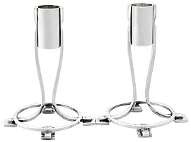Sterling Silver Candle Holders - Art Deco Style - Vintage Elizabeth II