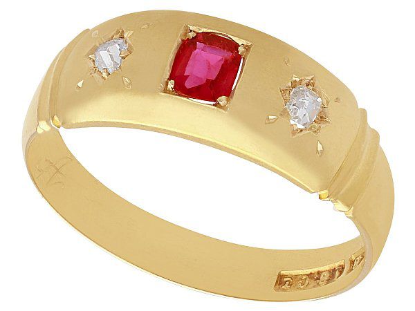 Gold Antique Ruby and Diamond Band