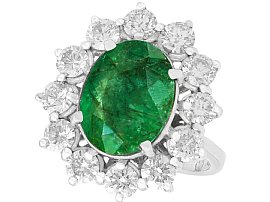 4.82ct Emerald and 3.12ct Diamond, 18ct White Gold Cluster Ring - Vintage Circa 1990 
