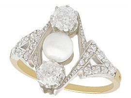 1.15 ct Diamond and Pearl, 18 ct Yellow Gold Dress Ring - Antique Circa 1900