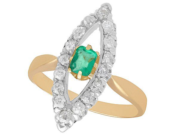 Marquise Shaped Emerald and Diamond Ring