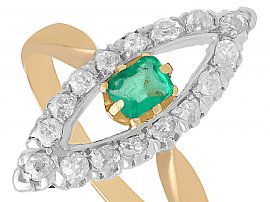 Marquise Shaped Emerald and Diamond Ring in Gold