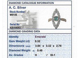 Marquise Shaped Emerald and Diamond Ring Card