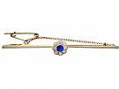0.16 ct Sapphire and 0.26 ct Diamond Cluster, 15 ct Yellow Gold Bar Brooch - Antique
