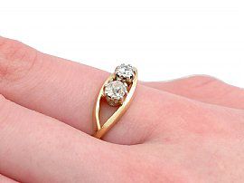 Two Stone Diamond Ring Yellow Gold Wearing Hand