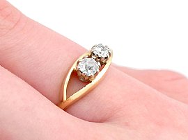 Two Stone Diamond Ring Yellow Gold Wearing