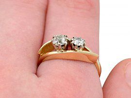 Two Stone Diamond Ring Yellow Gold Wearing Finger
