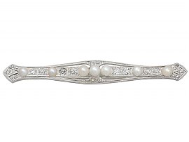 0.85 ct Diamond and Pearl, Platinum Brooch - Antique Edwardian