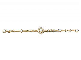 0.38ct Diamond, Pearl and 15ct Yellow Gold Bar Brooch - Antique Victorian