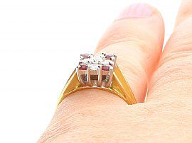 Yellow Gold Ruby and Diamond Dress Ring Wearing Finger