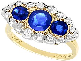1.48ct Sapphire and 1.04ct Diamond, 18ct Yellow Gold Dress Ring - Antique Circa 1900