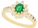 0.30 ct Emerald and 0.38 ct Diamond, 18 ct Yellow Gold Cluster Ring - Vintage 1992