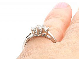 18ct White Gold Three Stone Ring Wearing Finger