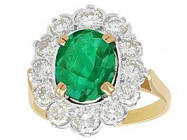 2.90ct Emerald and 2.38ct Diamond, 18ct Yellow Gold Cluster Ring - Vintage French
