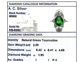 antique tourmaline ring grading card
